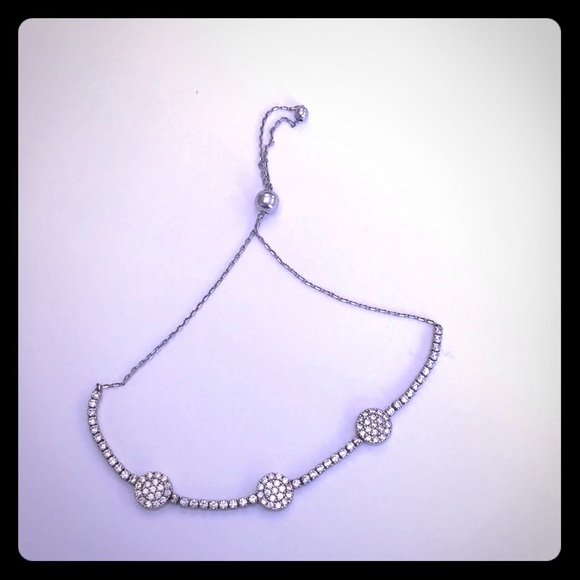 .925 silver adjustable tennis bracelet CZ diamonds - Picture 1 of 3